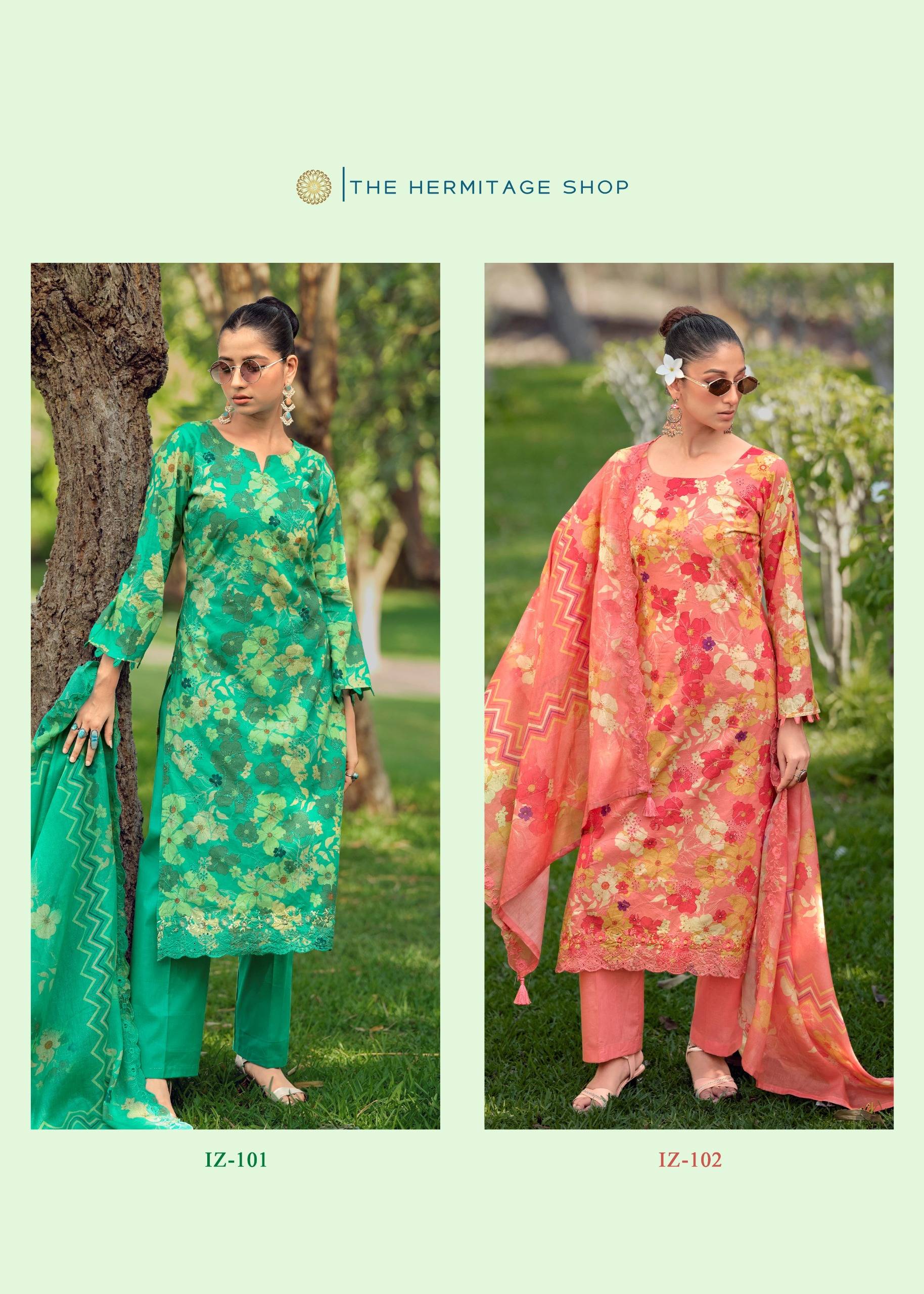 IZNIK VOL 2 By THE HERMITAGE SHOP 101 To 104 Series Premium COTTON LAWN dresses at Wholesale Price